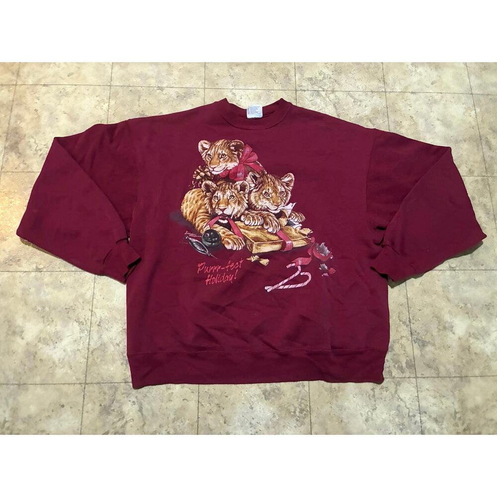 Vintage Tigers Christmas Holiday Sweatshirt XL Hanes Red